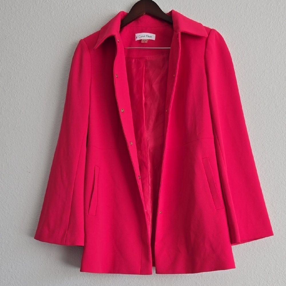 Calvin Klein Pink Work Corporate Blazer With Flare Sleeves And Snap Buttons